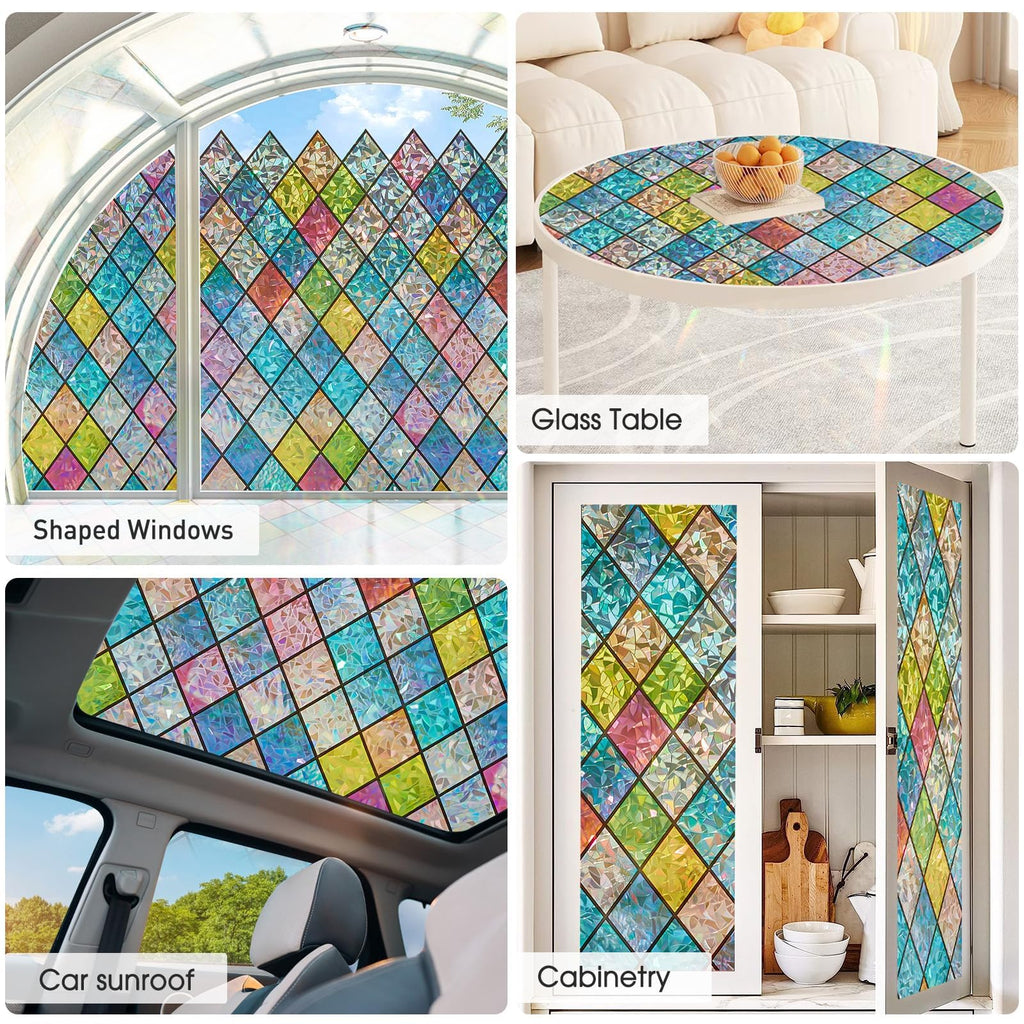 Lifetree 3D Rainbow Stained Glass Window Film | Crescent Privacy Vinyl