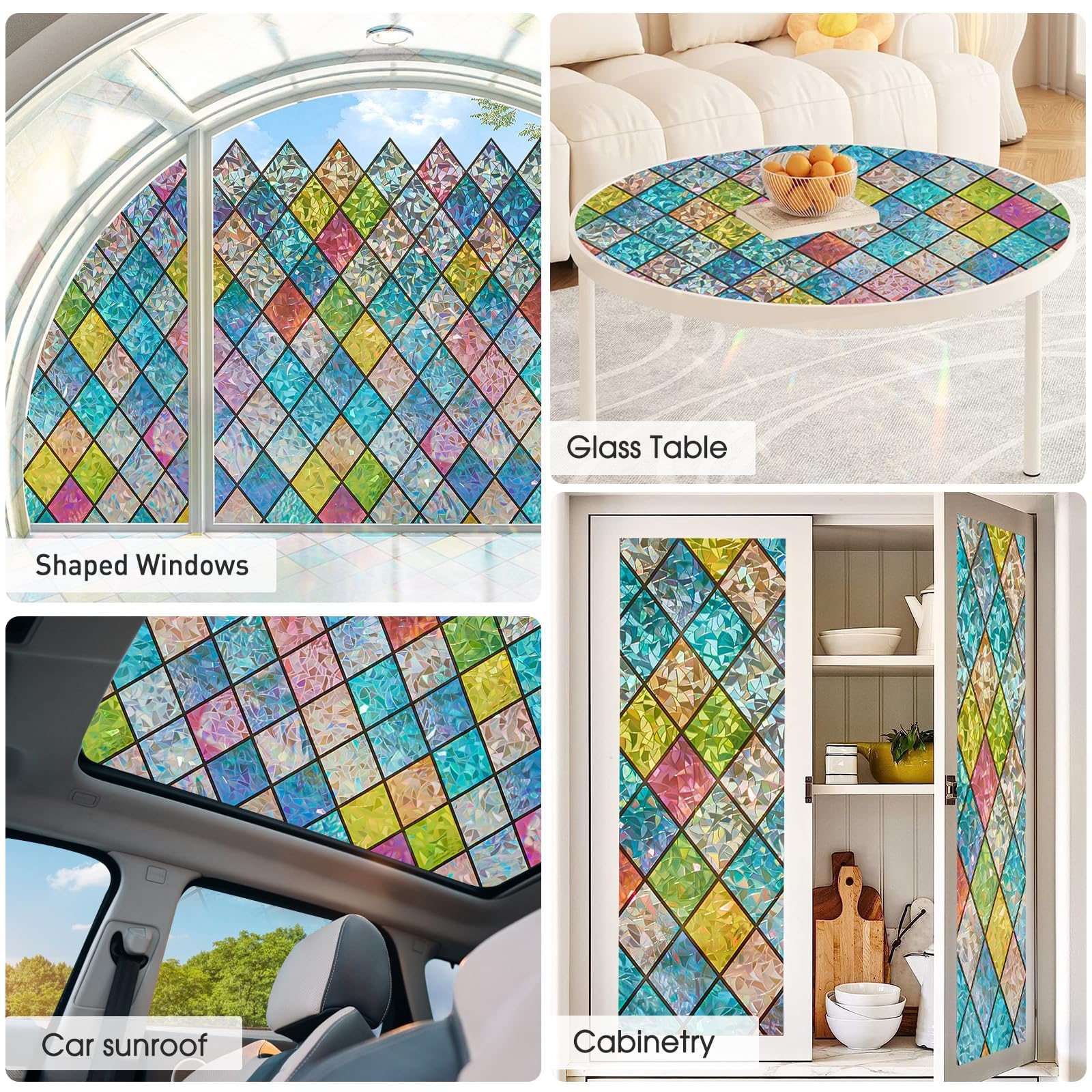 Lifetree 3D Rainbow Stained Glass Window Film | Crescent Privacy Vinyl