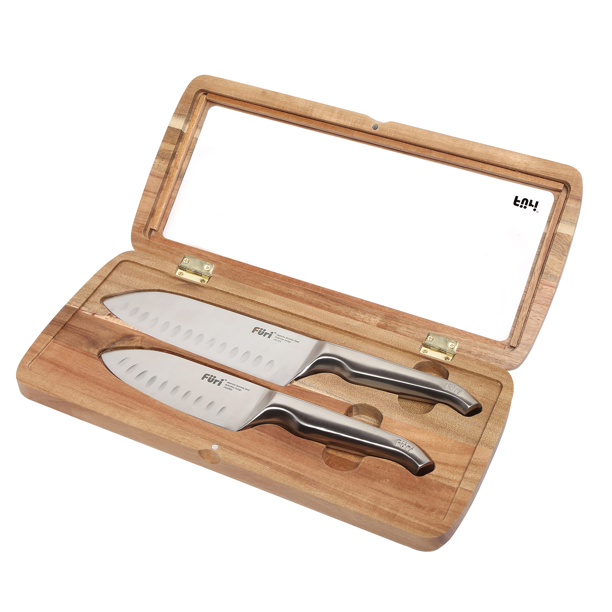 Furi Pro 2-Piece East/West Santoku Knife Set with Acacia Gift Box