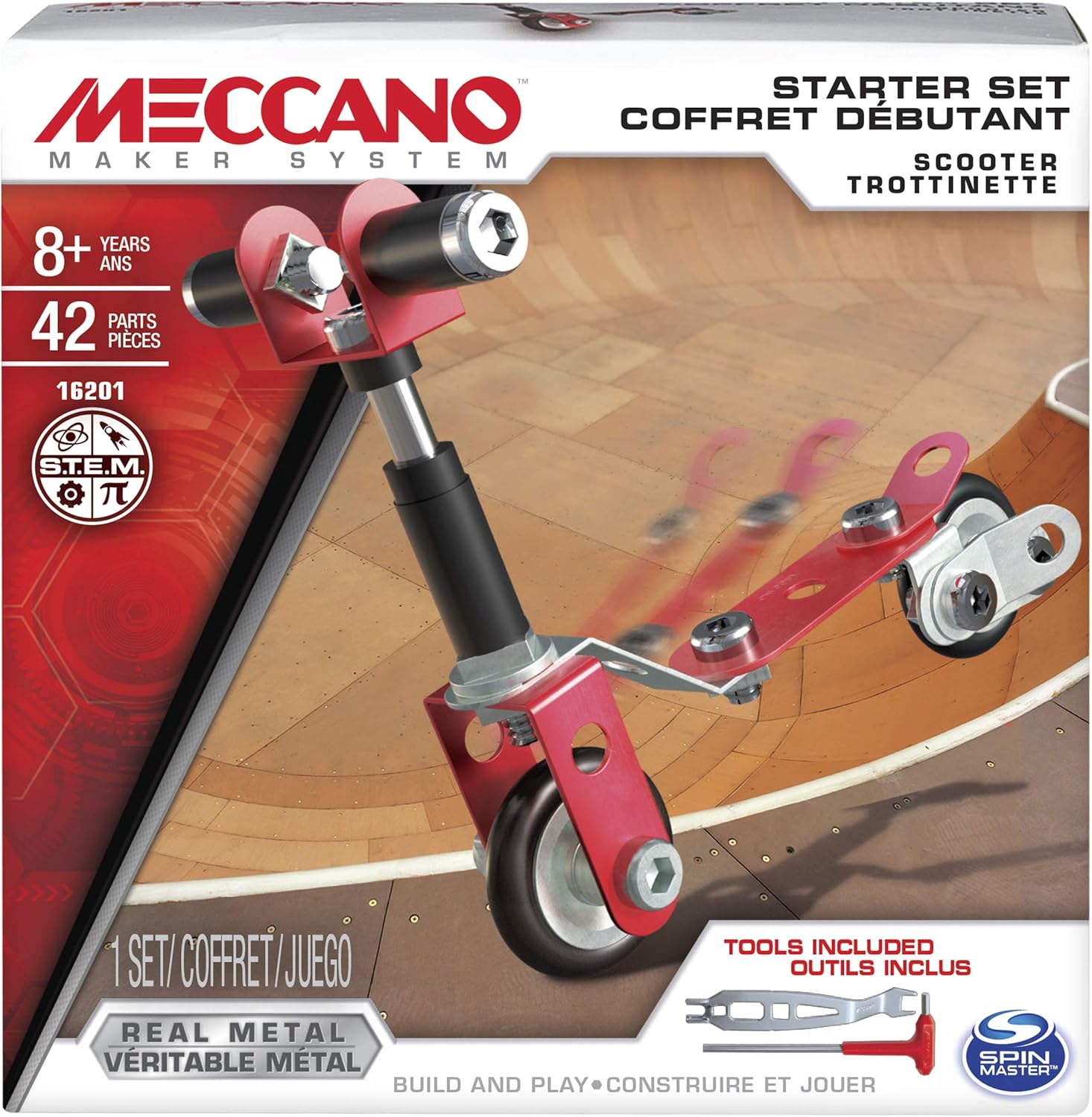 Meccano Starter Set Scooter Model Kit by Snaps – 42 Pieces with Tools
