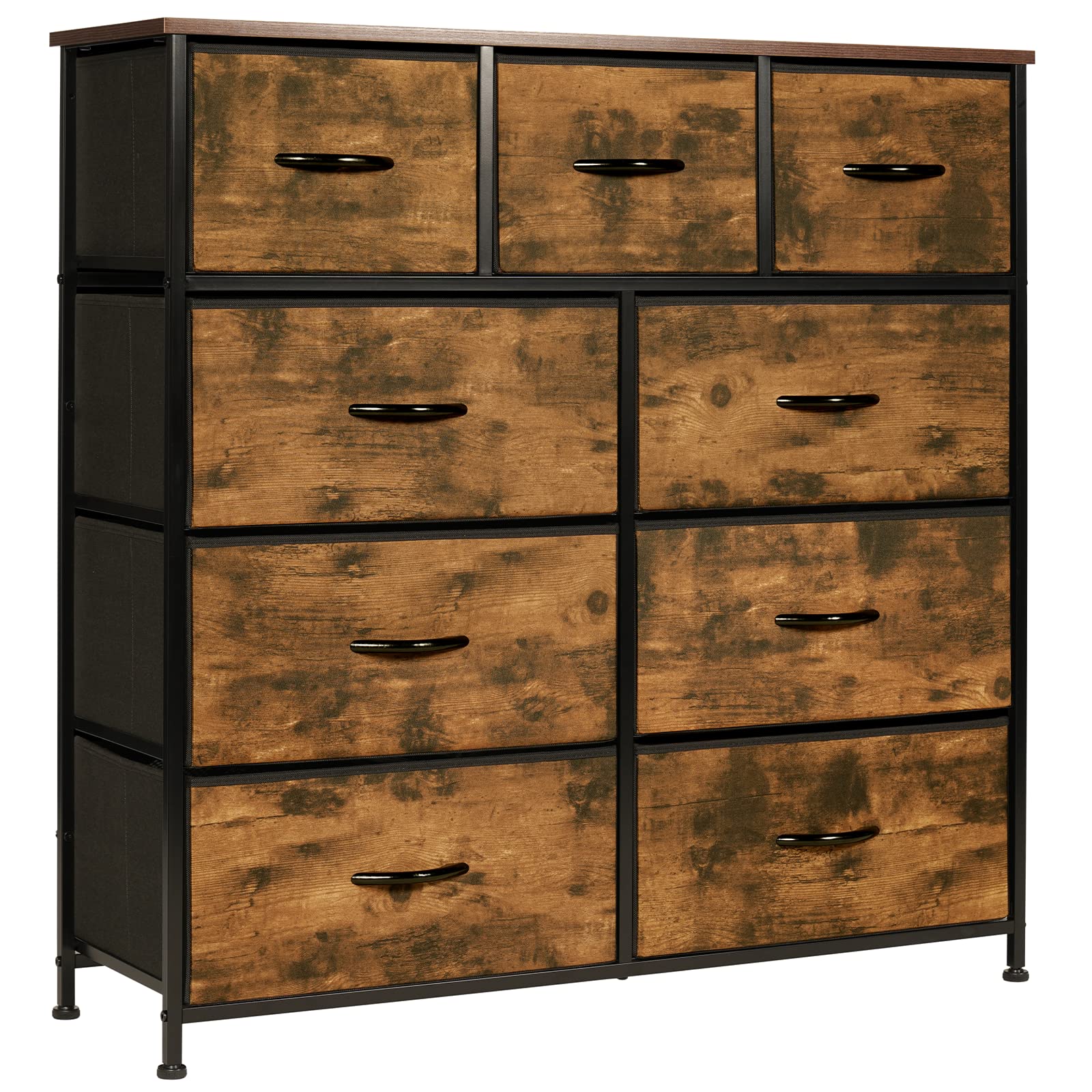 LYNCOHOME 9-Drawer Fabric Dresser – Large Storage Chest with Wood Top