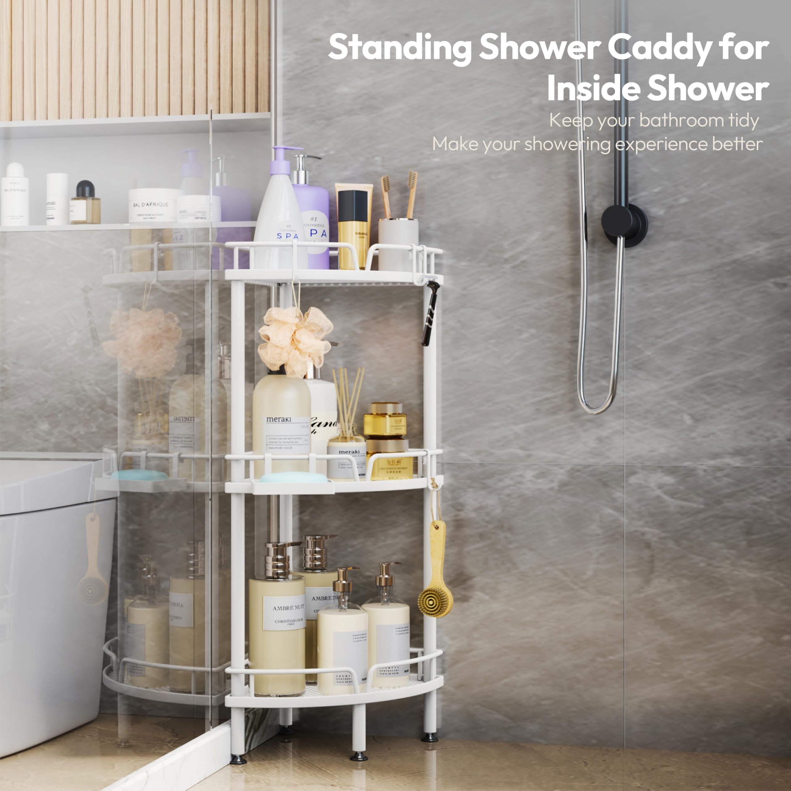 SWTYMIKI 3-Tier Corner Shower Caddy – Rustproof Freestanding Storage Rack