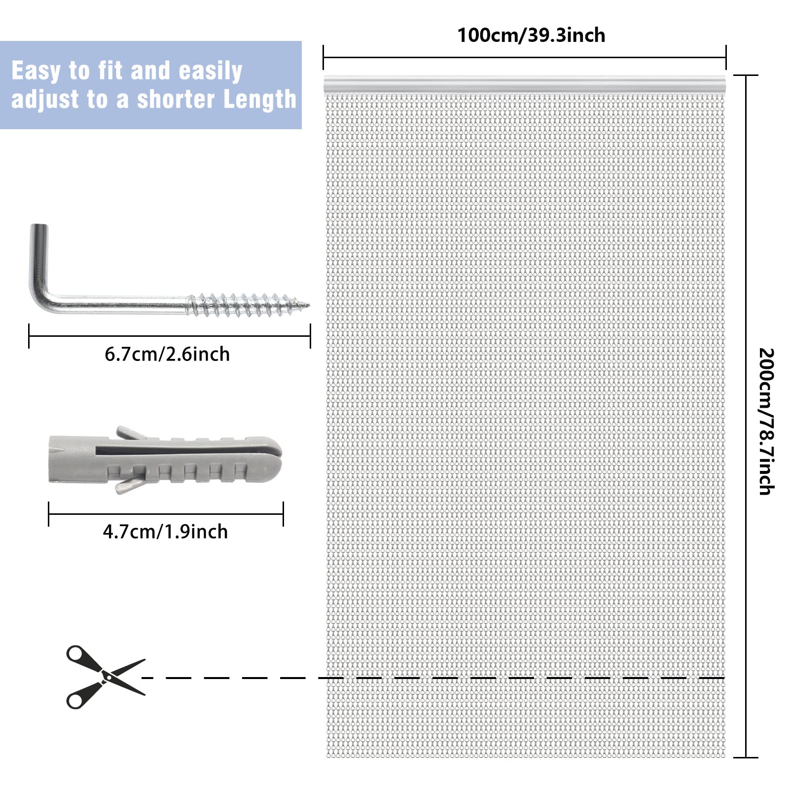 VerRich Aluminium Chain Link Door Fly Screen – 100x200cm Insect Curtain
