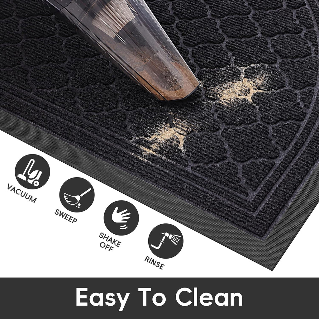 Homaxy Half Moon Door Mat – Non-Slip Rubber Dirt Trapper Doormat, Black