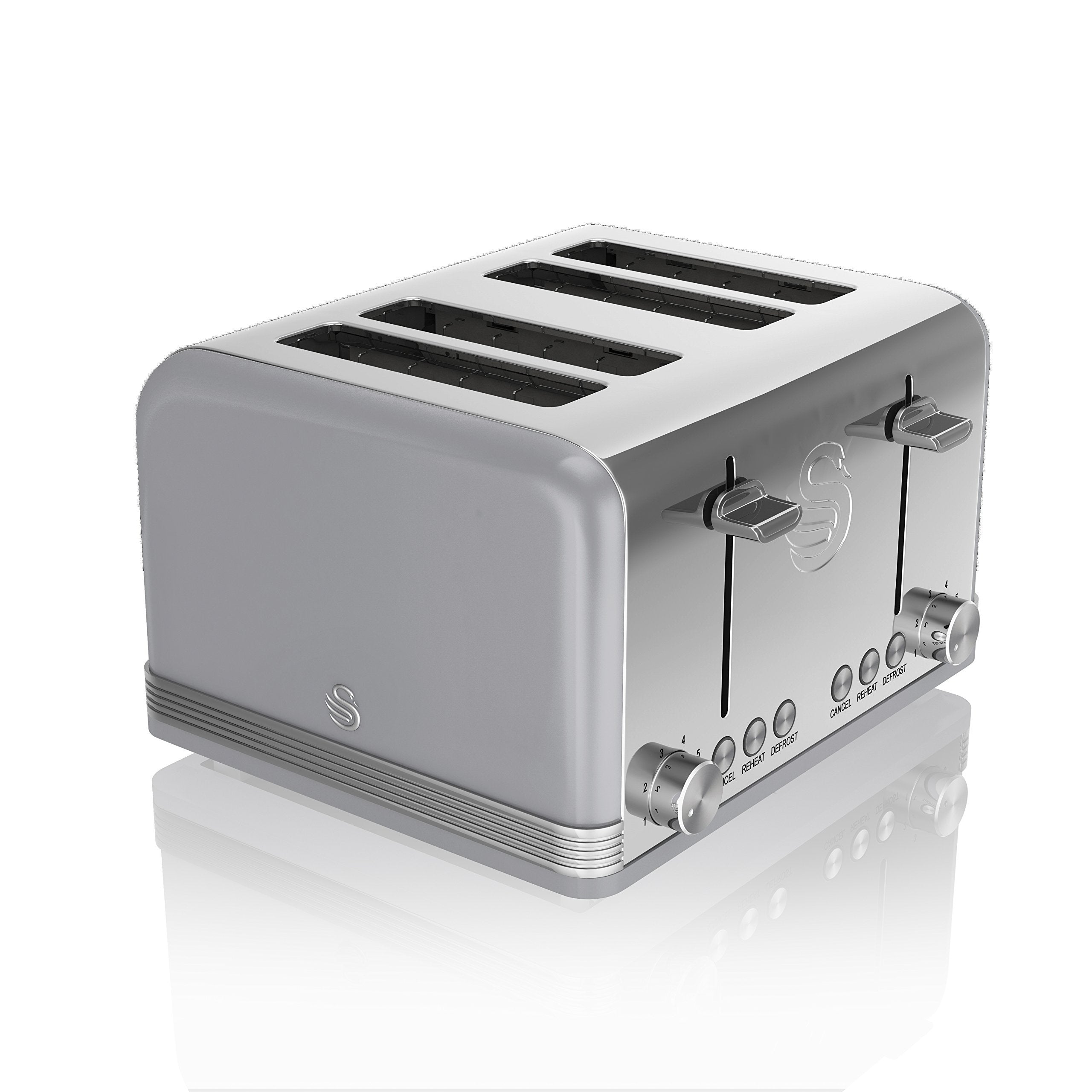 Swan Retro 4-Slice Toaster – 1600W with 6 Browning Levels, Grey