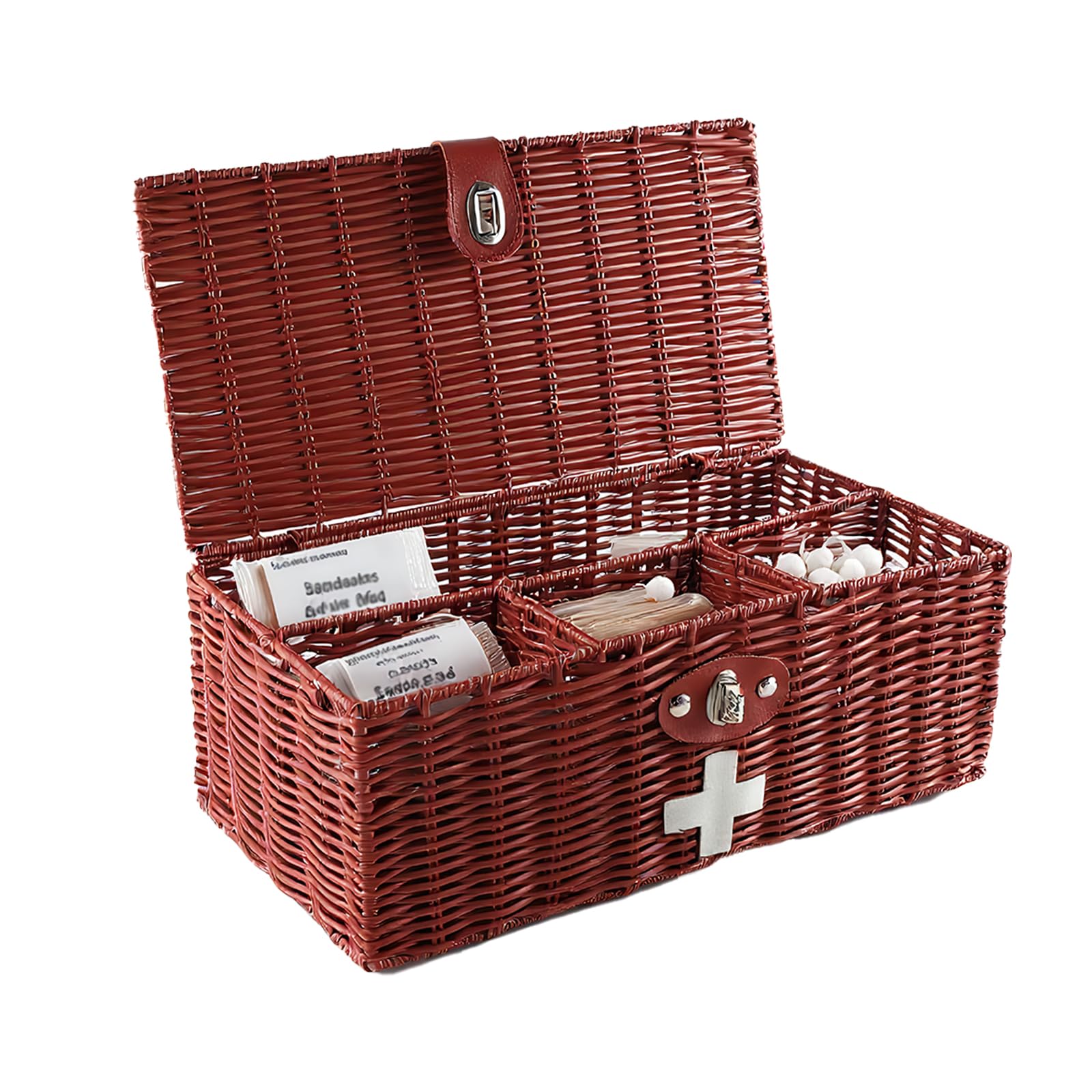 Gzsekken Rattan Medicine Storage Box – 4 Compartment Lockable First Aid Kit