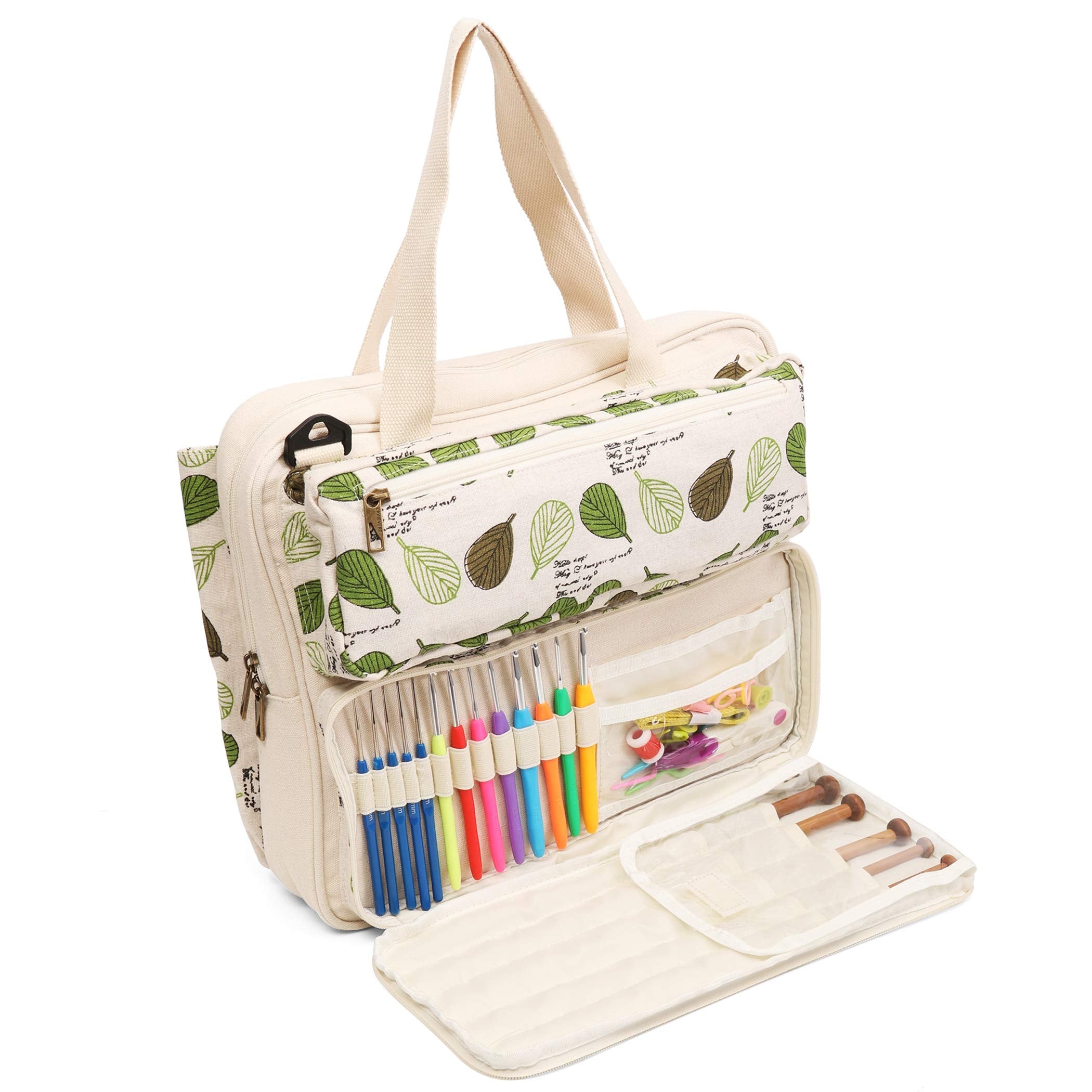 Lavievert Yarn Storage Bag | Canvas Knitting Tote for Crochet & Needles
