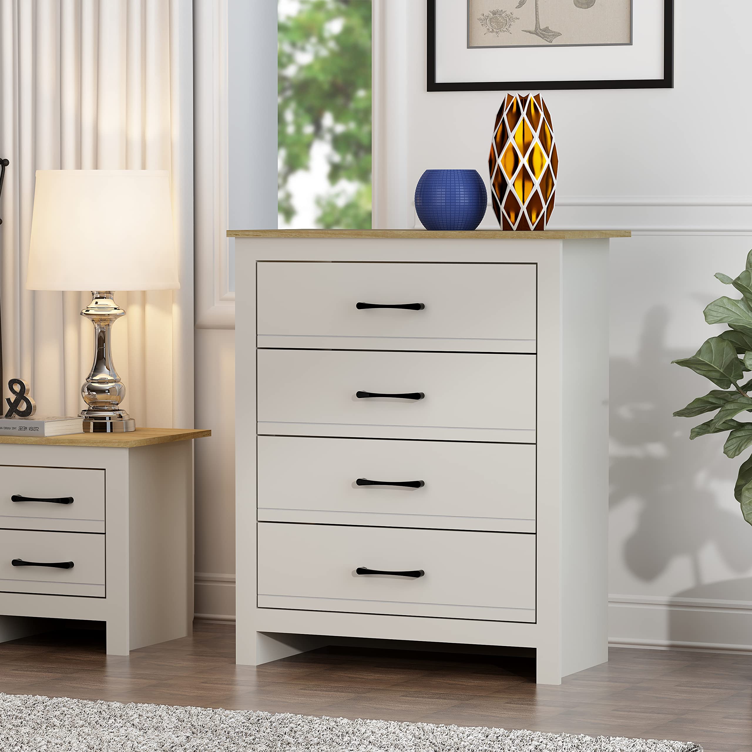 Galano Limestone 4 Drawer Chest – Light Grey Wood Storage Cabinet