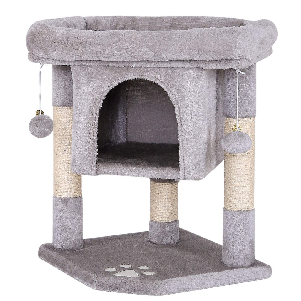 lionto Cat Scratching Tree with Cave & Sisal Rope – 60 cm Plush Cat Tower