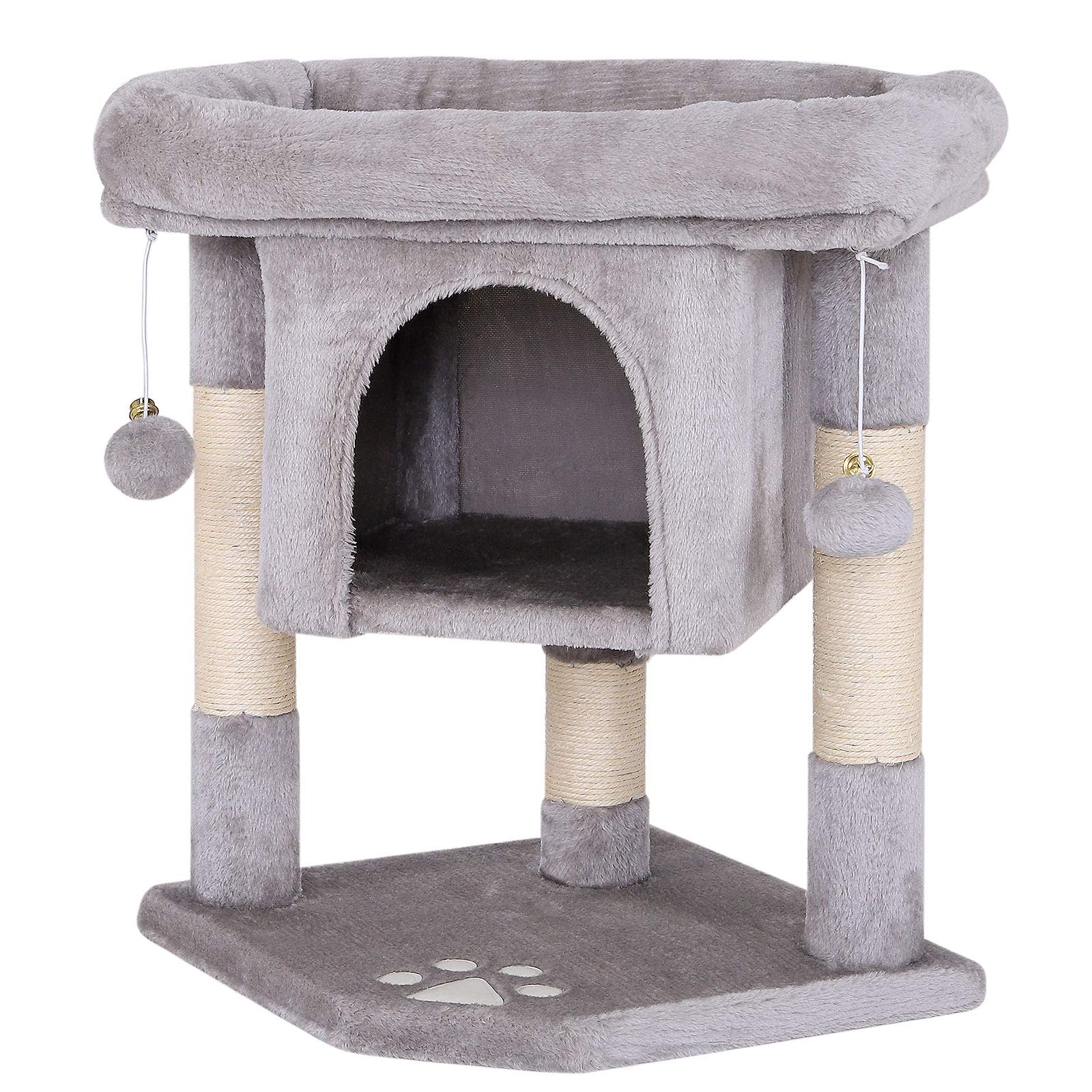 lionto Cat Scratching Tree with Cave & Sisal Rope – 60 cm Plush Cat Tower
