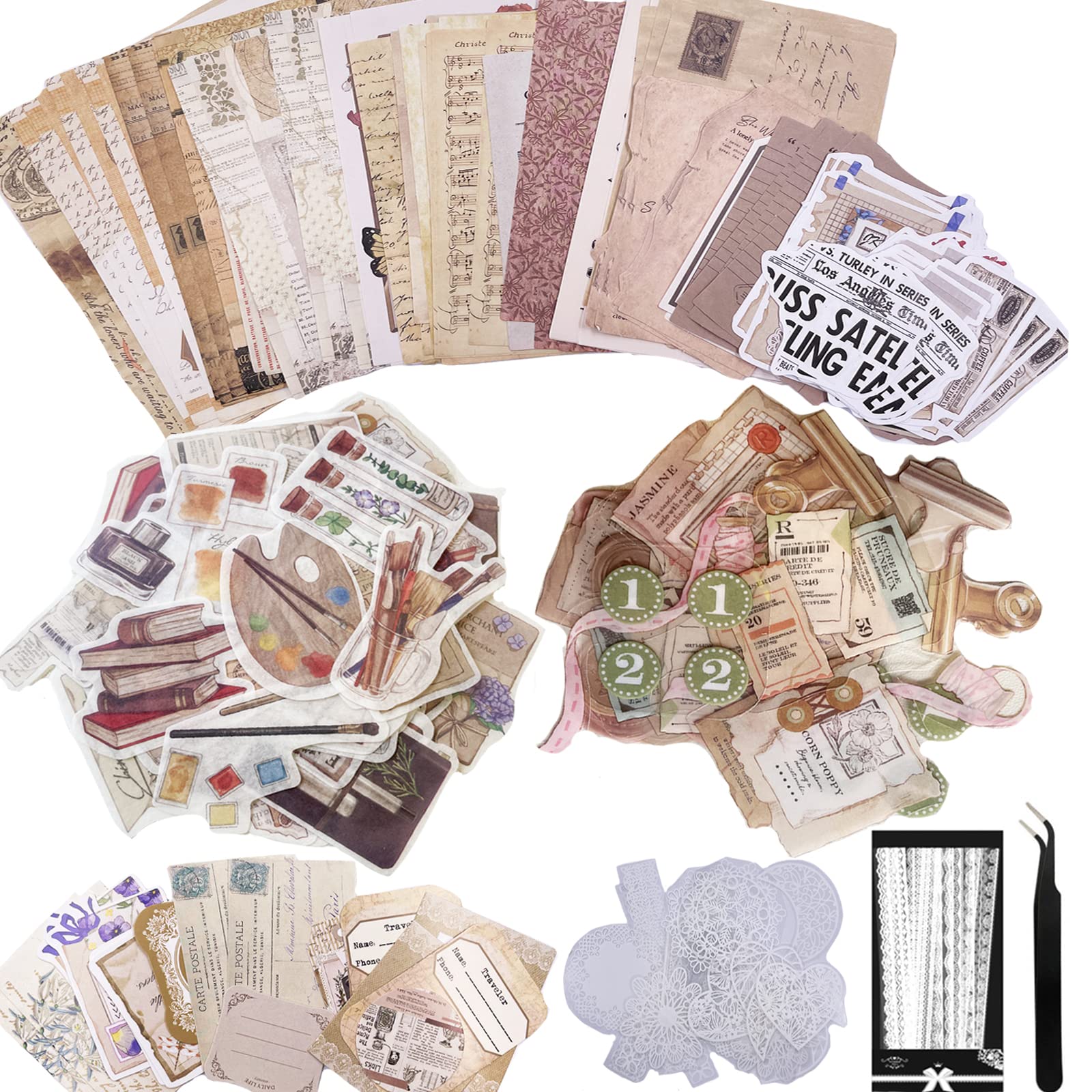 Carreuty 290pcs Aesthetic Scrapbooking Kit | Vintage Washi Sticker Paper