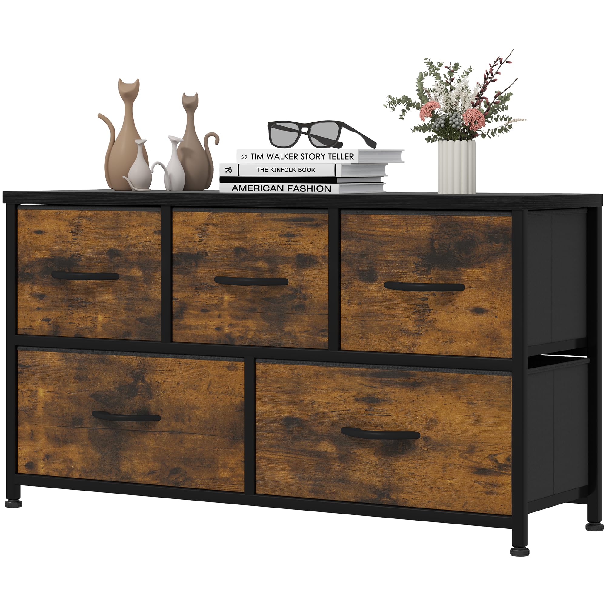 YITAHOME 5-Drawer Wide Fabric Dresser | Rustic Brown Storage Chest