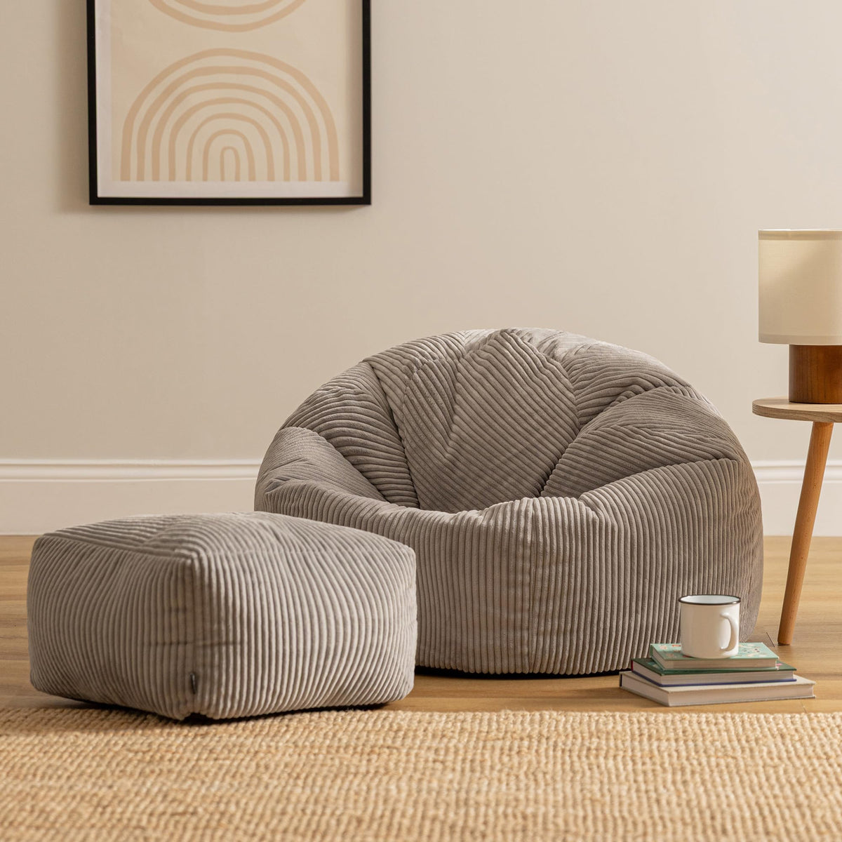 icon Kingston Cord Bean Bag & Footstool with Filling Included, Grey - image 3