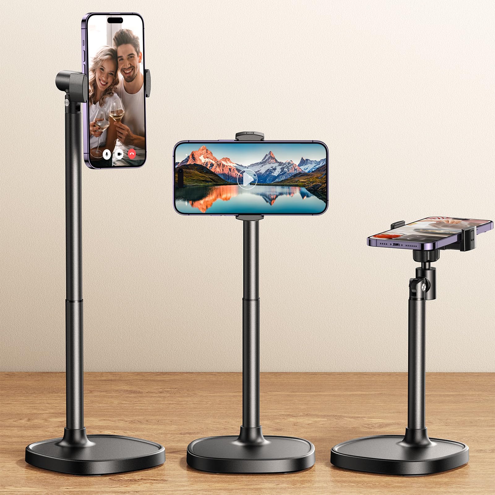 DIMONCOAT Aluminum Phone Stand – Adjustable Height & Angle Desk Holder