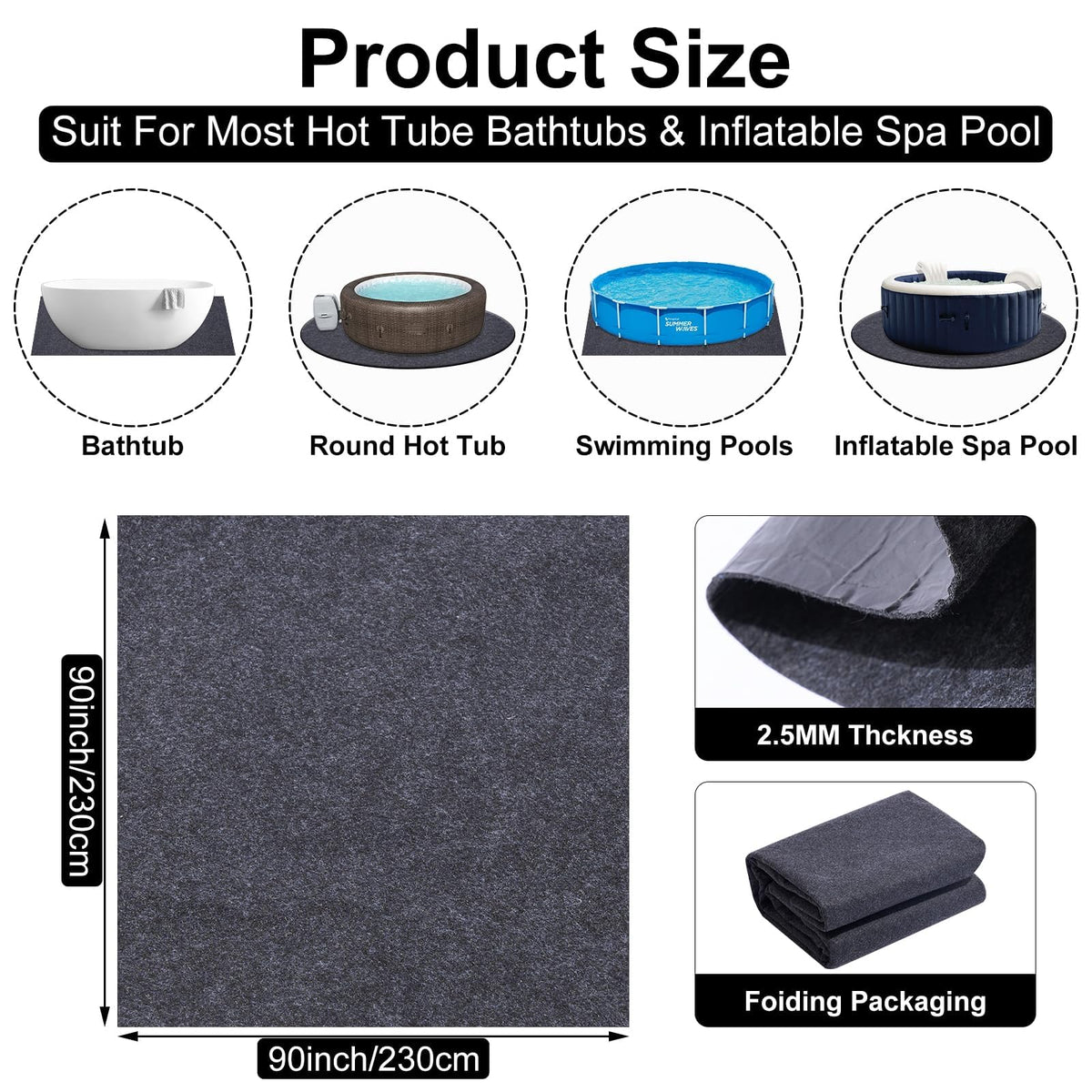 SINBLUE Square Hot Tub Flooring Mat 7.5 x 7.5 FT Inflatable Floor Protector - image 2
