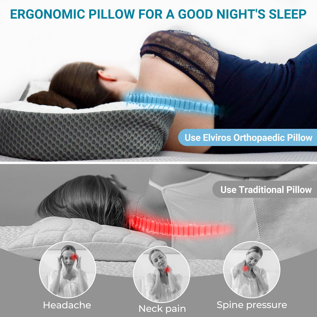 Elviros Cervical Memory Foam Neck Pillow | Adjustable Orthopedic Support
