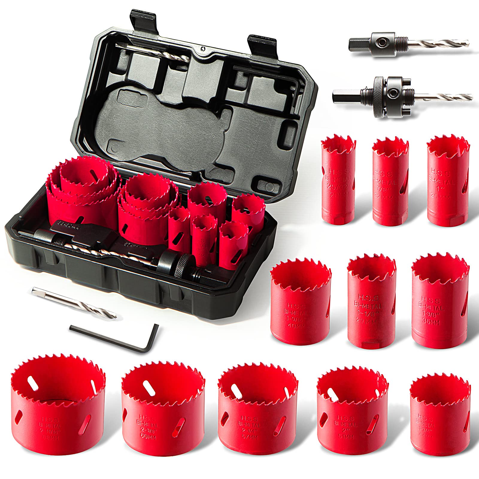 HYCHIKA 17-Piece Bi-Metal Hole Saw Set (19mm-68mm) for Wood and Metal