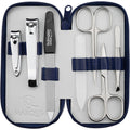 Solingen 7-Piece Manicure Set – Real Leather Case & Glass Nail File, Blue