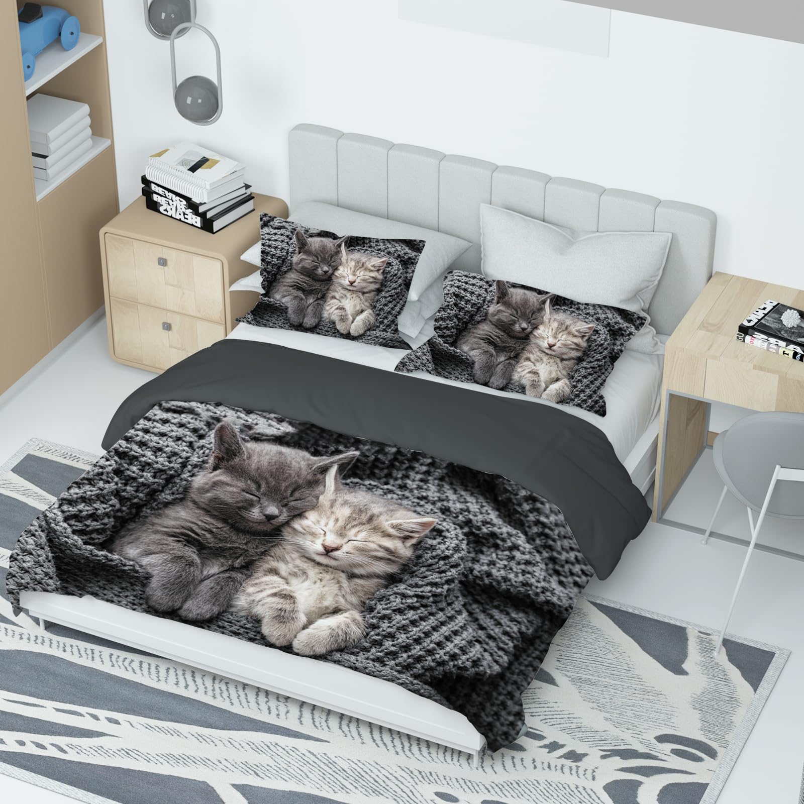 VTRXEG Cat Bedding Set | 3-Piece Soft Microfiber Duvet Cover (220x240cm)
