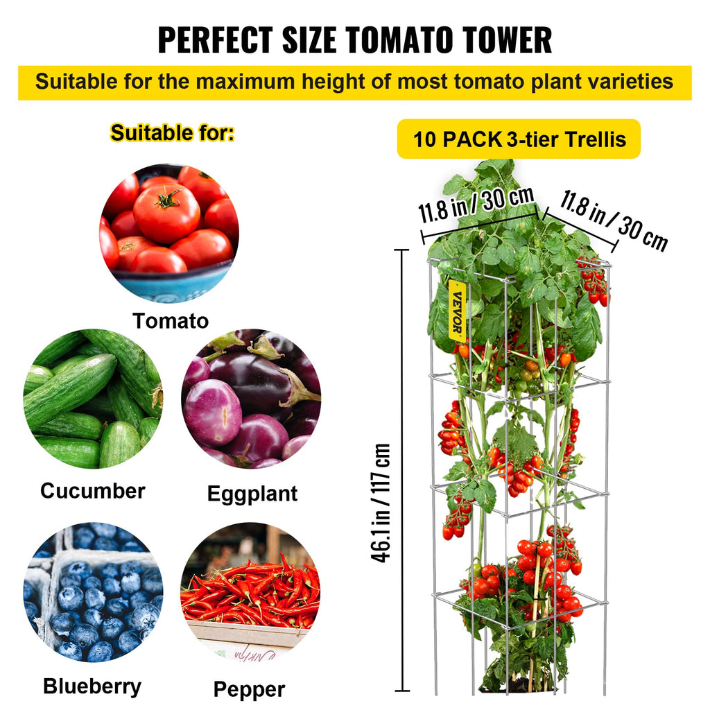 VEVOR Tomato Cages | 5-Pack Square Steel Plant Support Towers, 46 Inch