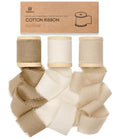 Vitalizart 100% Cotton Frayed Fringe Ribbon - 3 Rolls, Brown & Beige