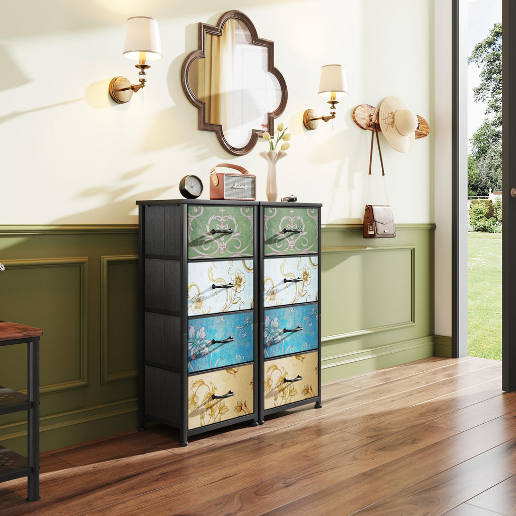 Jolof Store Floral 4-Drawer Fabric Dresser – Small Chest of Drawers