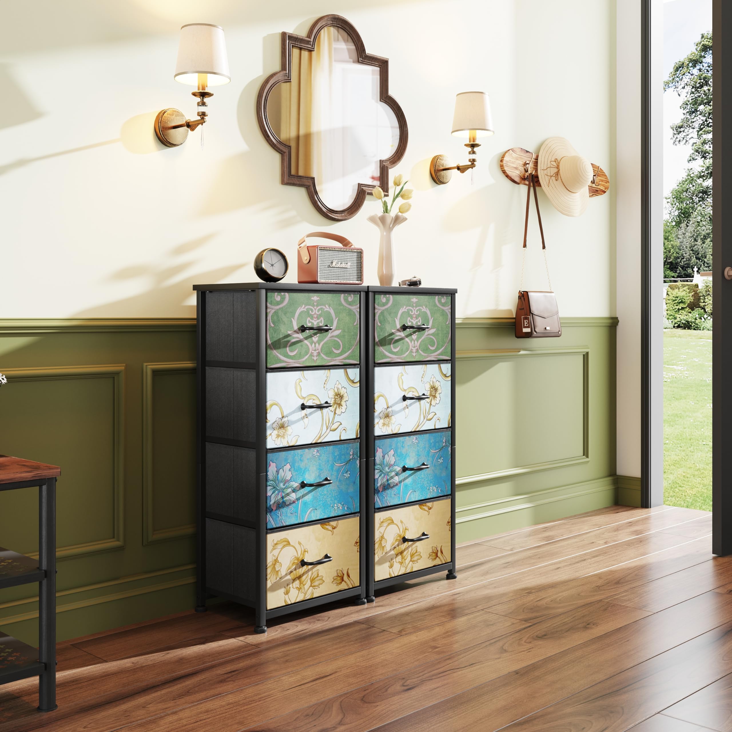 Jolof Store Floral 4-Drawer Fabric Dresser – Small Chest of Drawers