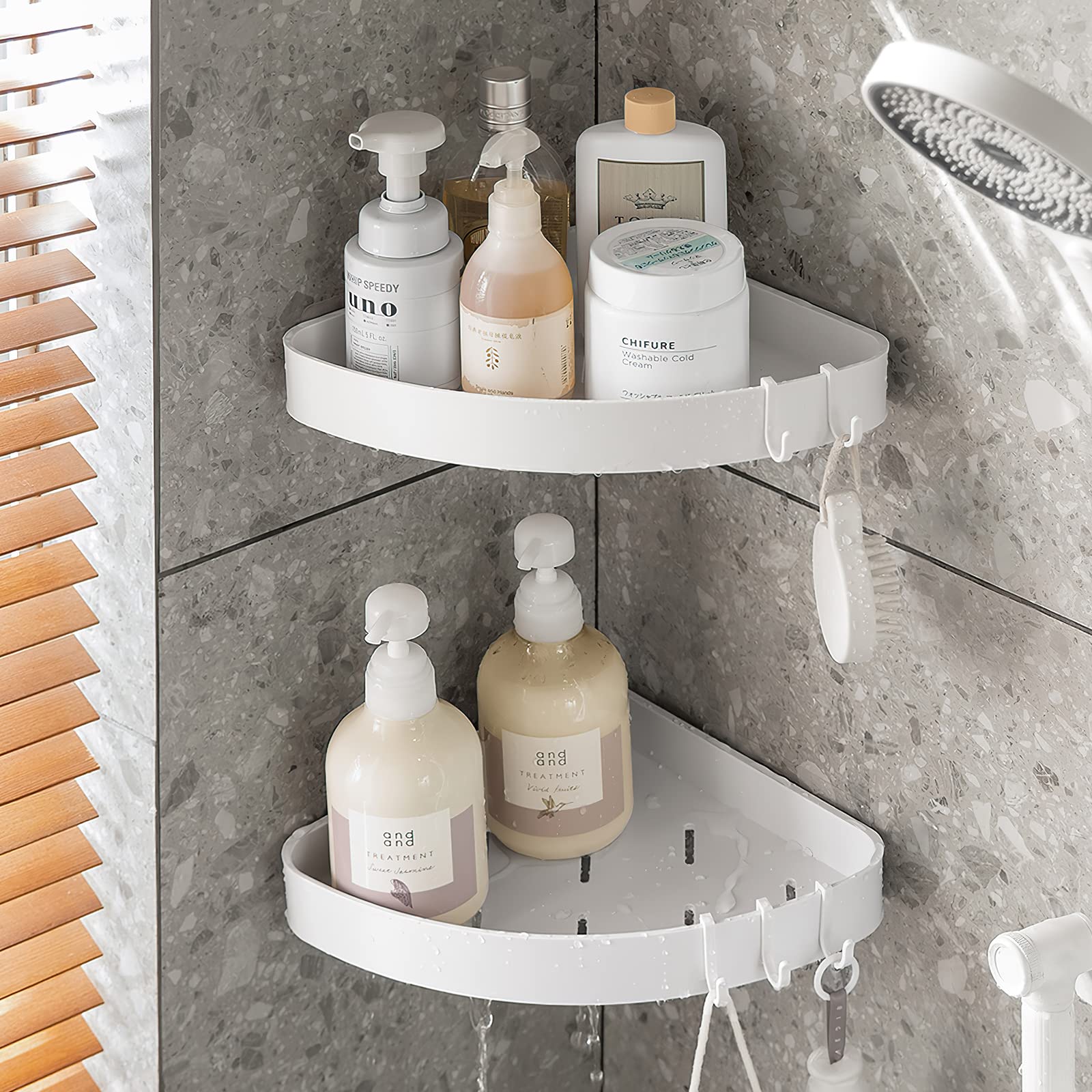 Toski Corner Shower Shelf - No Drilling Adhesive Bathroom Rack, 2 Pack