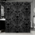 Jolof Store Gothic Sugar Skull Shower Curtain – Black Damask Floral Fabric
