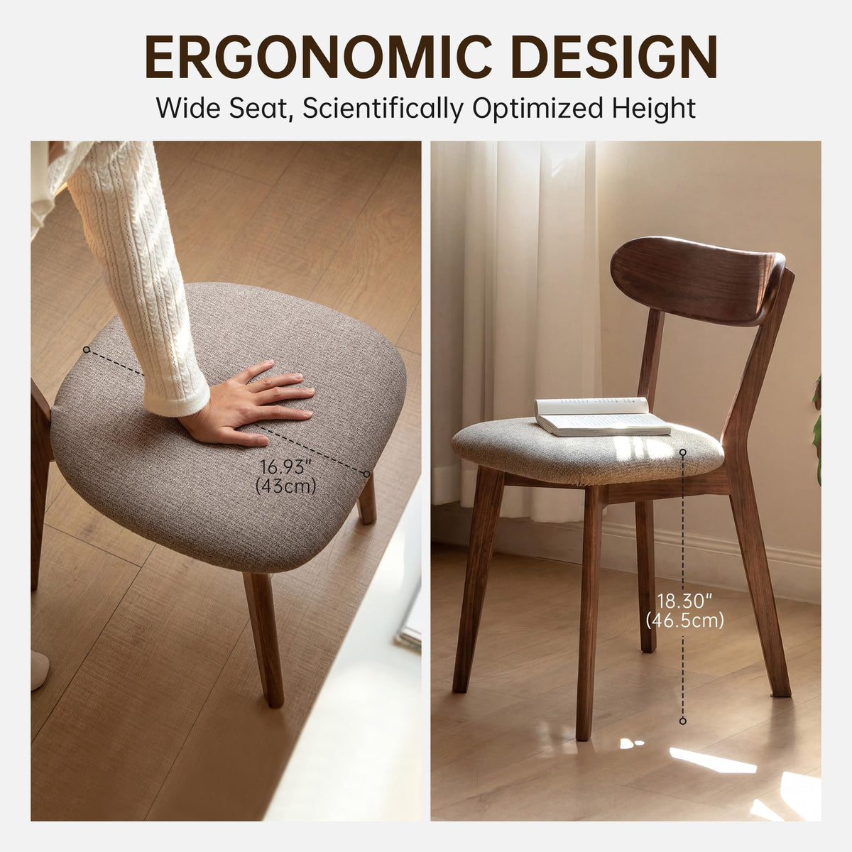 2PCS Modern Solid Dining Chairs Set, Upholstered Fabric Dining Room Chairs - image 5