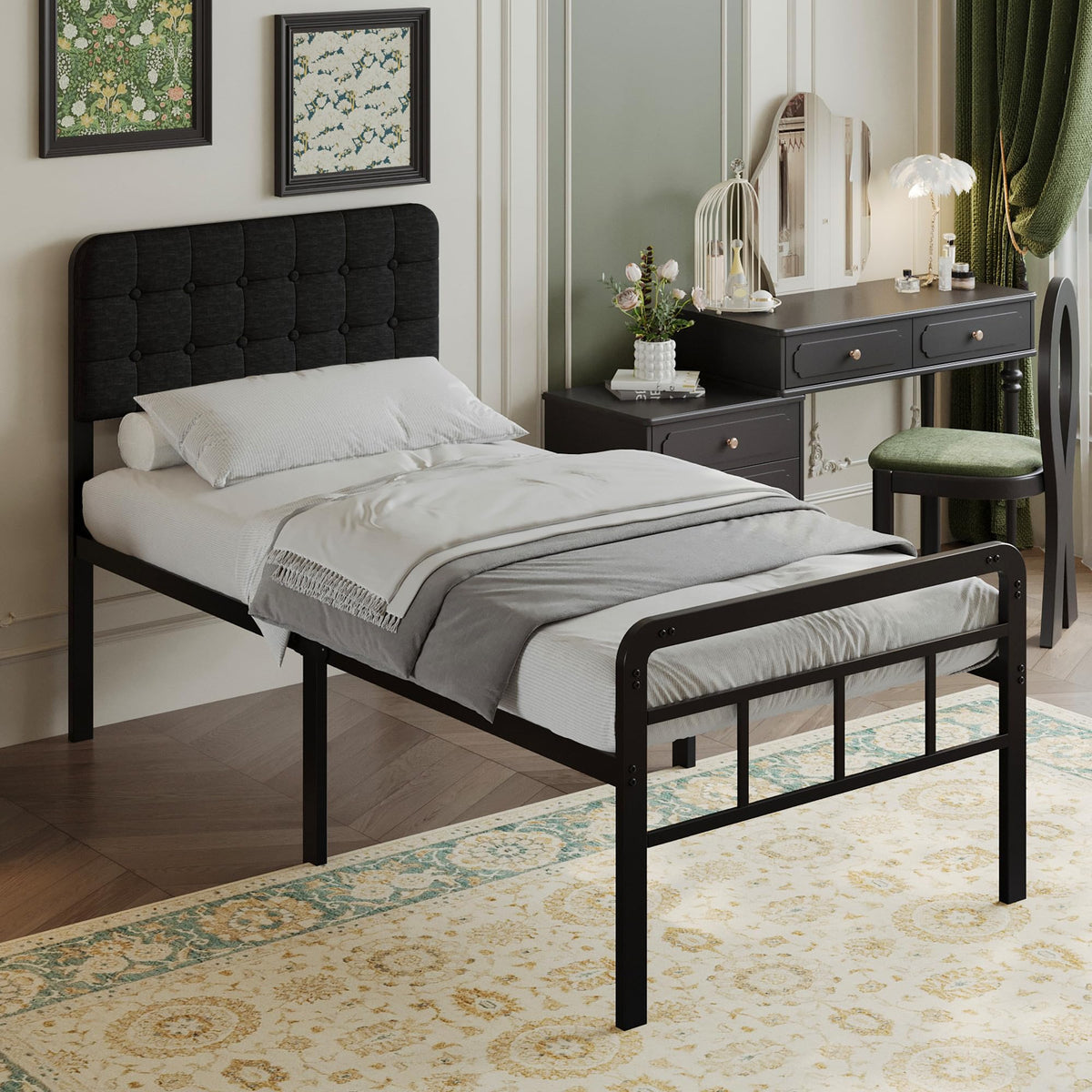 EMODA 3ft Single Bed Frame with Upholstered Headboard and Footboard - image 1