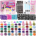 TEUVO Glitter Tattoo Kit for Kids - 50 Colors with 199 Stencils & Rhinestones