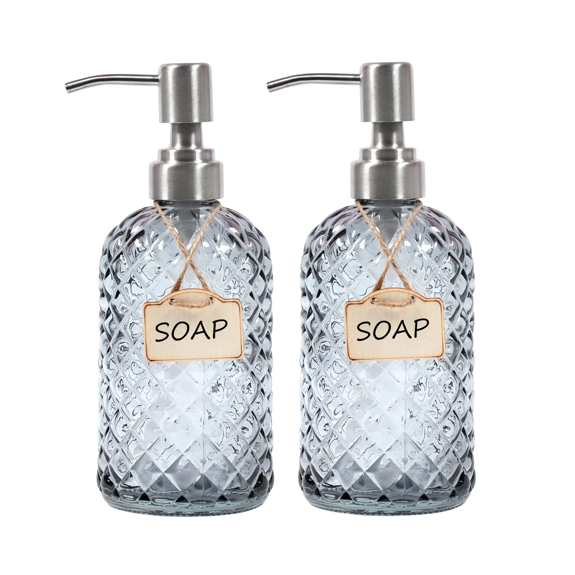 Funly mee Glass Soap Dispenser Set with 304 Stainless Steel Pump – Grey