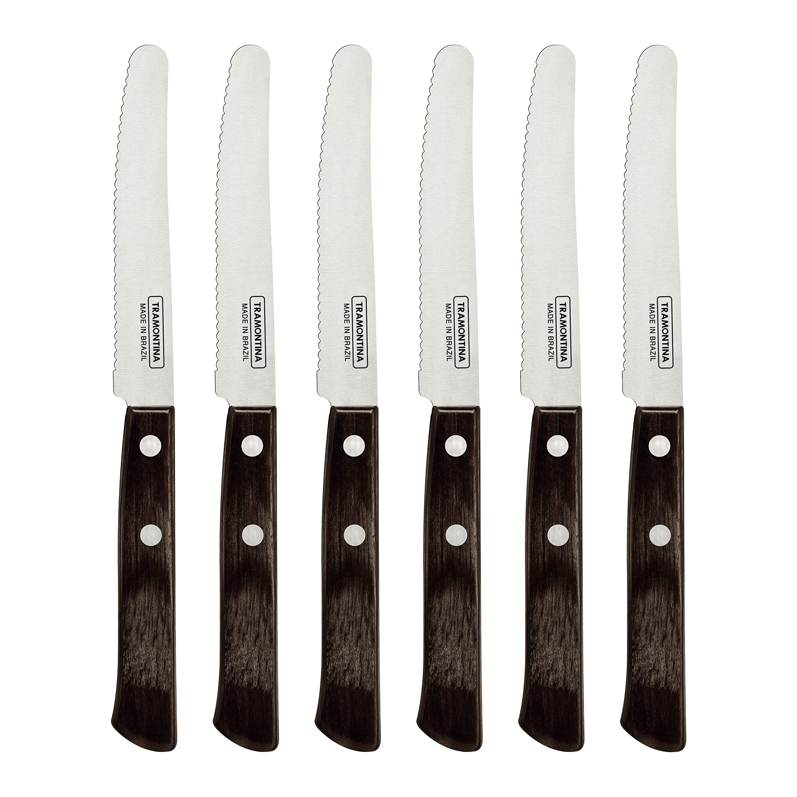 Tramontina 6-Piece Tomato and Table Knife Set | Serrated Wood Handles