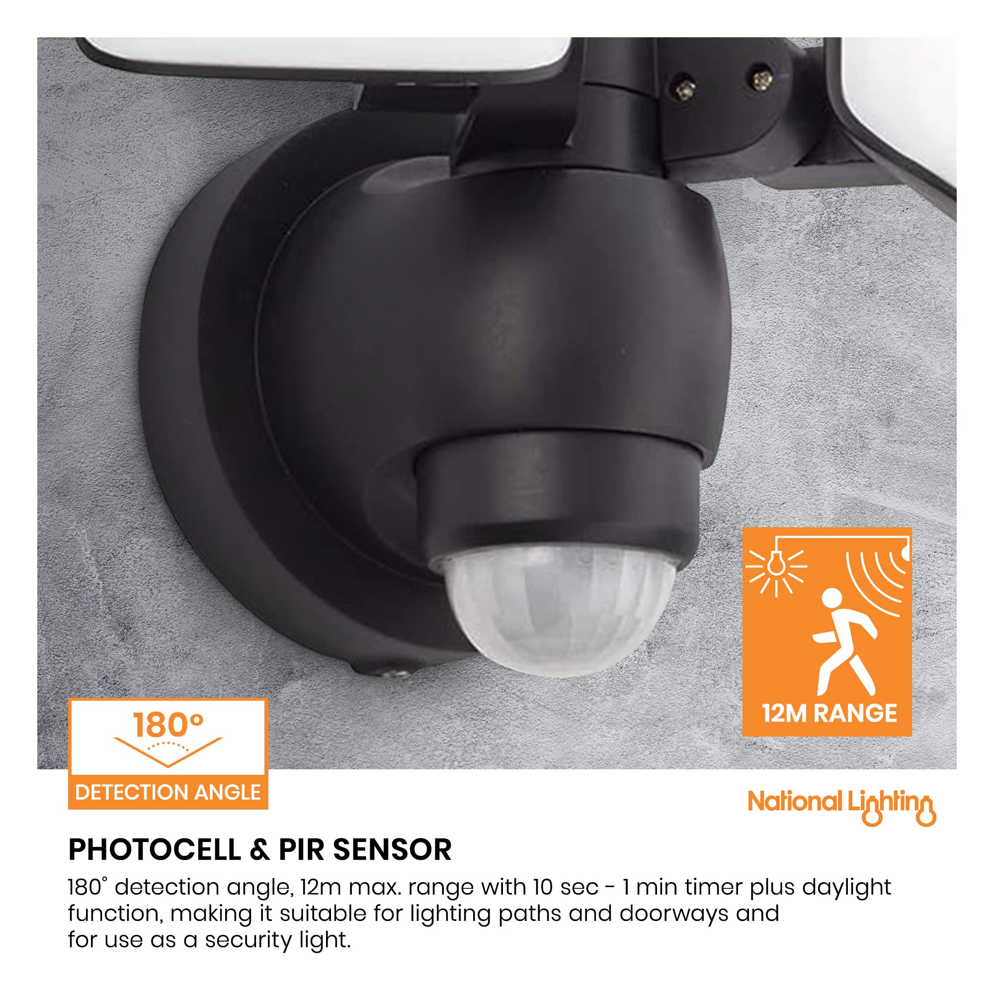 National Lighting Twin LED PIR Floodlight | IP44 Outdoor Security Light