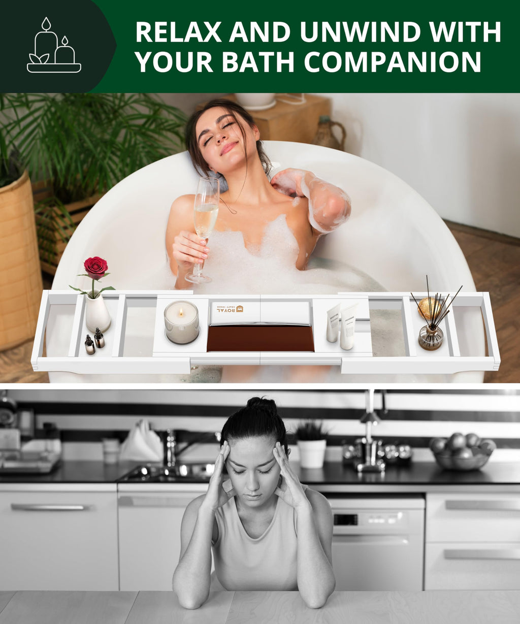 ROYAL CRAFT WOOD Luxury Bathtub Caddy Tray, 1 or 2 Person Bath and Bed Tray, Bath Tub Table Caddy with Extending Sides - image 4