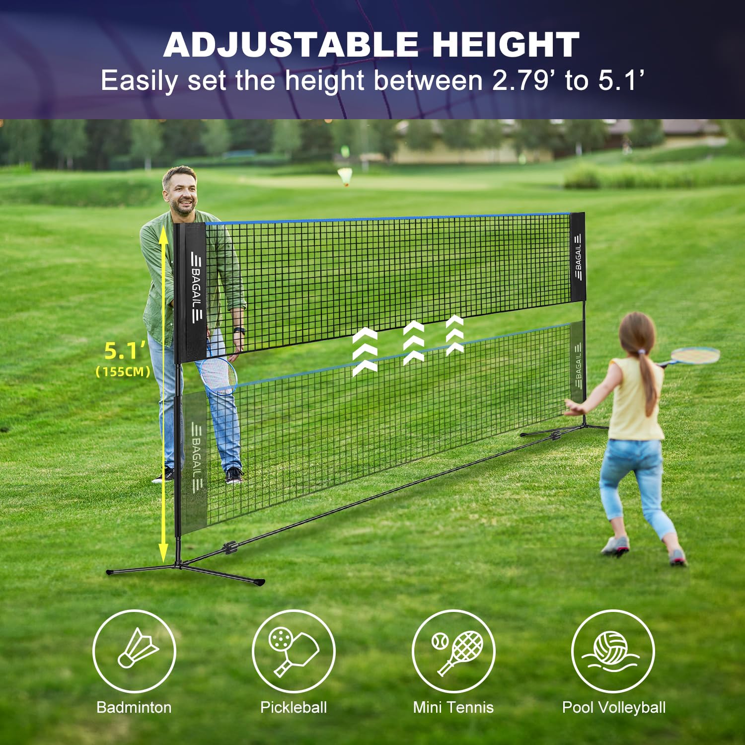 BAGAIL Portable Badminton Net – Height Adjustable Foldable Sports Net