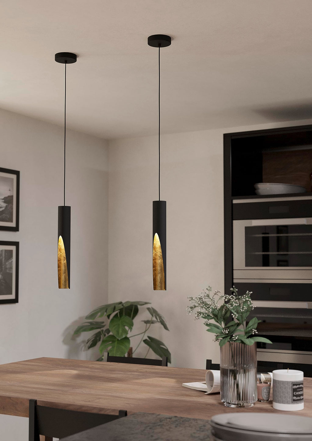 EGLO Barbotto LED Pendant Light – Black and Gold Tubular Hanging Lamp