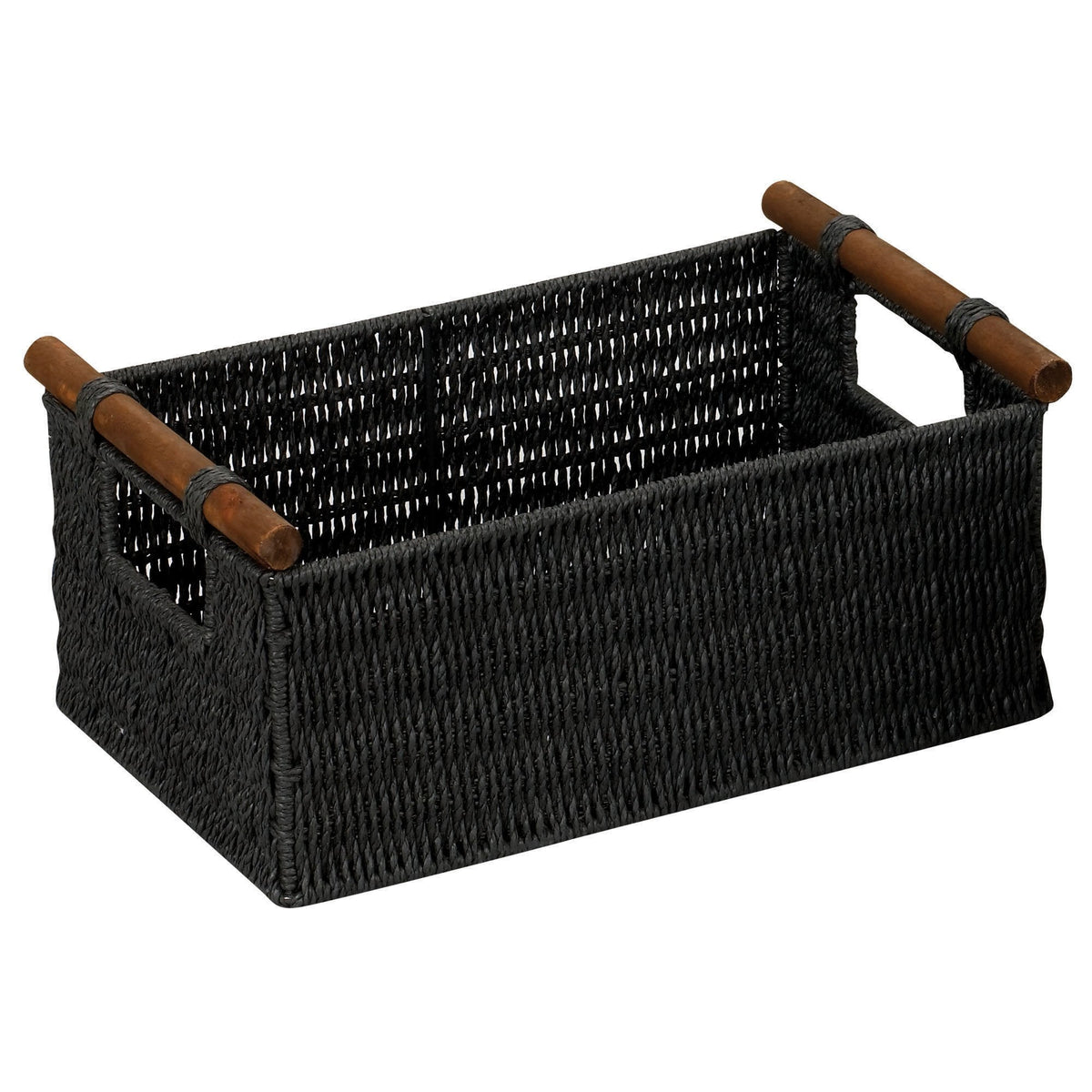 Household Essentials Decorative Woven Baskets, Set of 3 Baskets, Paper Rope with Wood Handles, Sturdy Metal Frame, Small, Medium and Large, Black - image 3