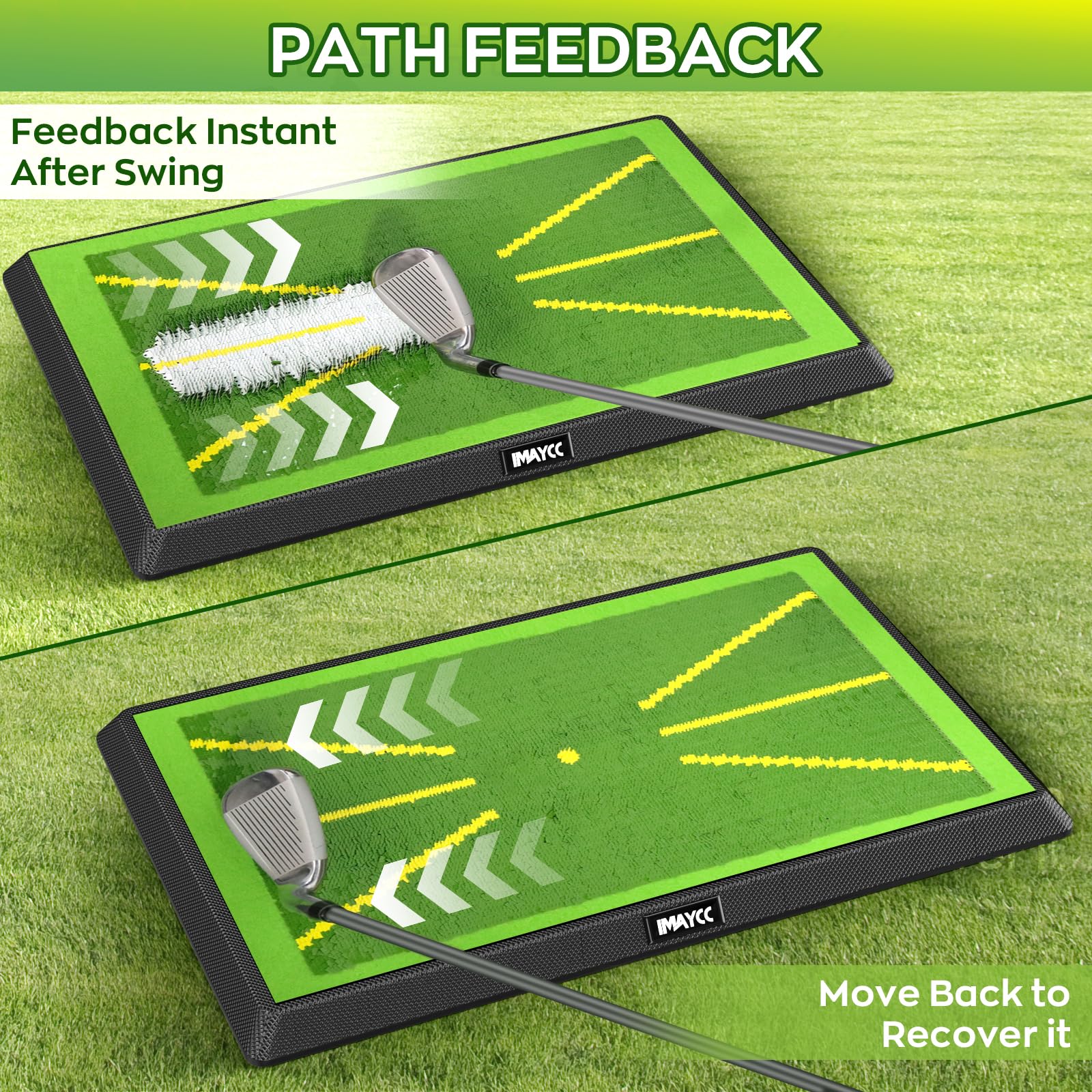 IMAYCC Golf Training Mat – 2-Piece Swing Path Feedback Mat with Rubber Base