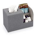 BTSKY Linen Square Tissue Box Holder with Side Pockets for Remote – Grey
