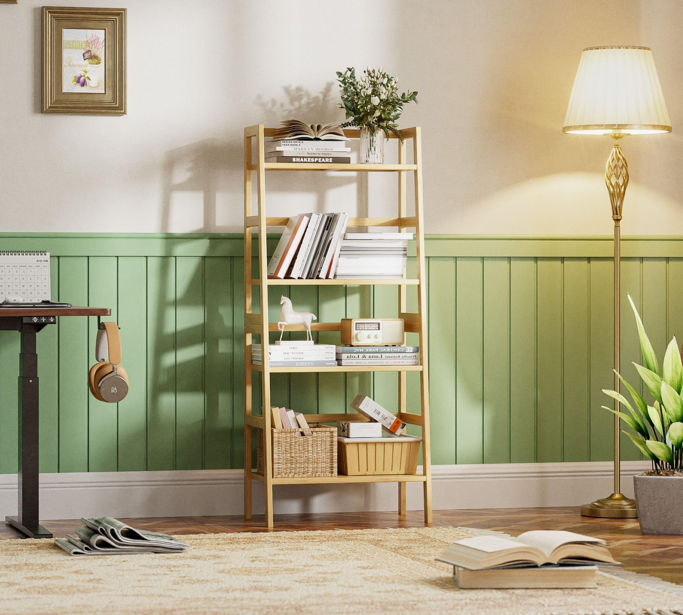 HITNET 4-Tier Bamboo Ladder Shelf | Freestanding Bookcase & Plant Stand