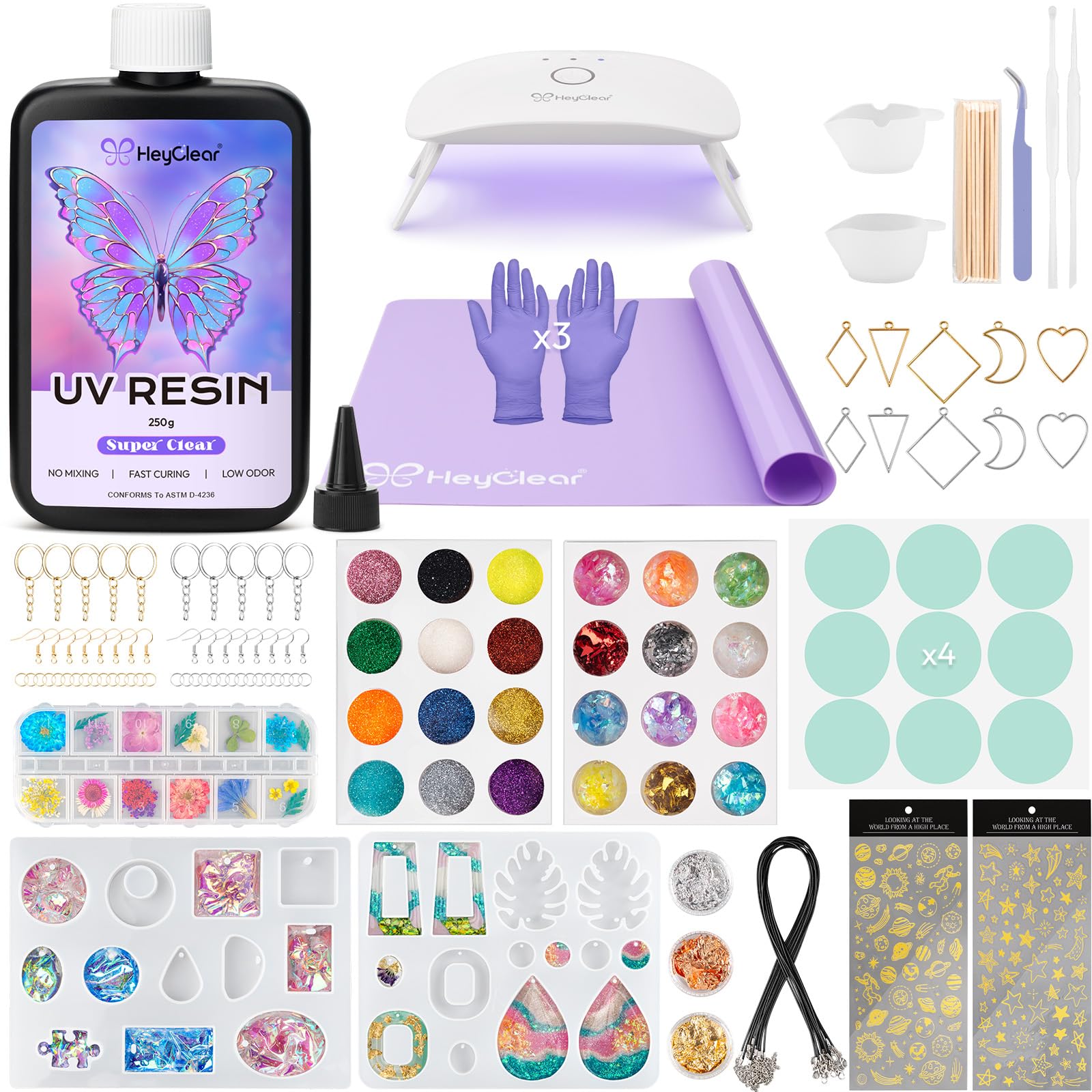 HeyClear UV Resin Jewelry Making Kit with 250g Resin and UV Light