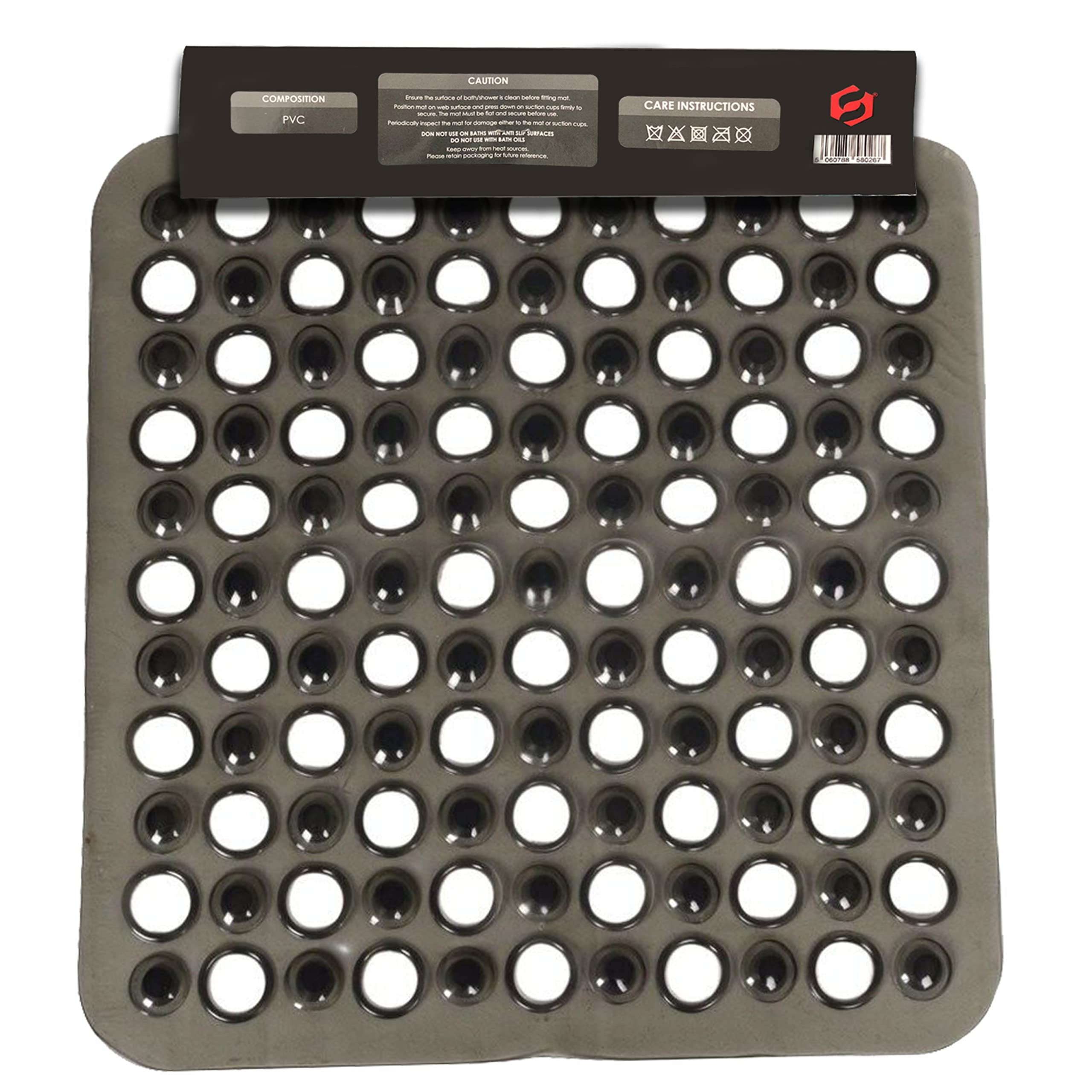 SUL Square Shower Mat – Non-Slip Anti-Mould PVC Bath Mat, 43x43cm Black