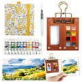 8-Grid Walnut Wooden Travel Watercolor Palette & Sketchbook Set