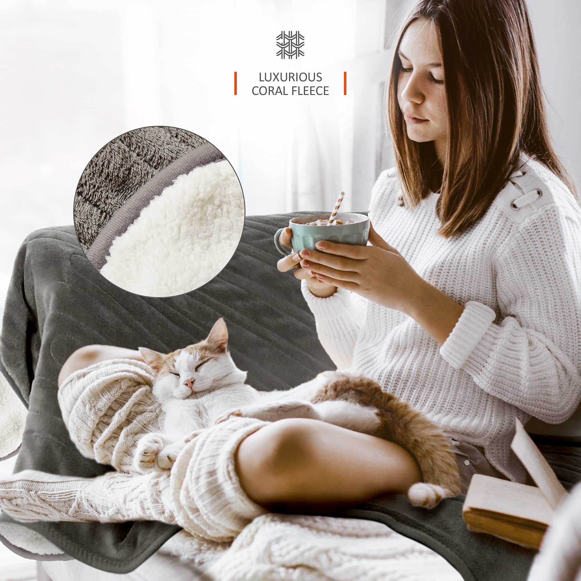 Wärmer Electric Heated Throw Blanket - 130x180cm Extra Large - Grey
