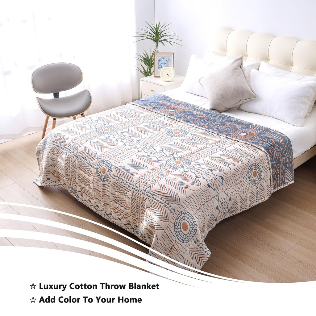 VANJOROY Bohemian Throw Blanket – 100% Organic Cotton Double-Sided Sofa Bed
