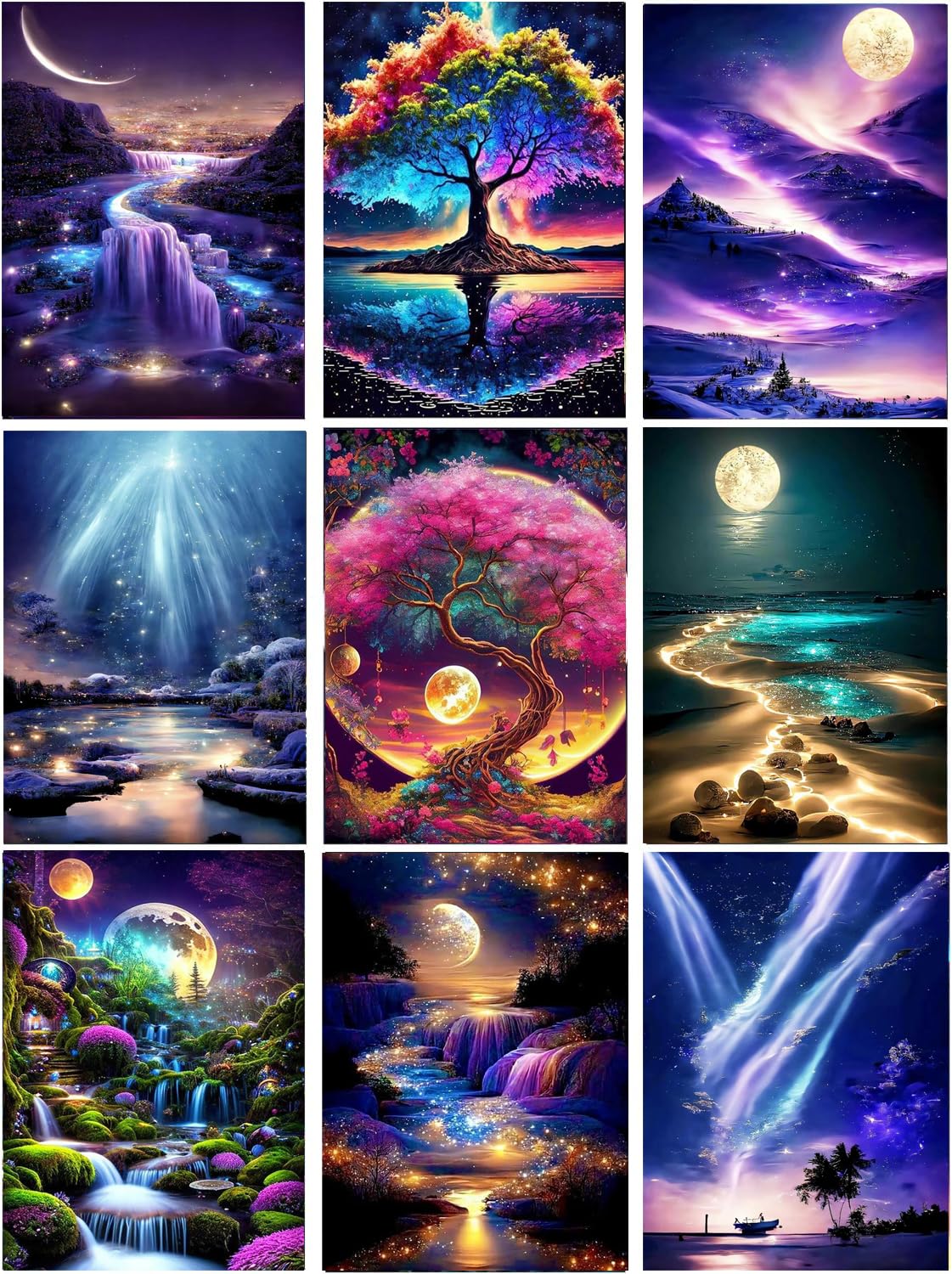 9 Pack Aurora Landscape 5D Diamond Painting Kits for Adults