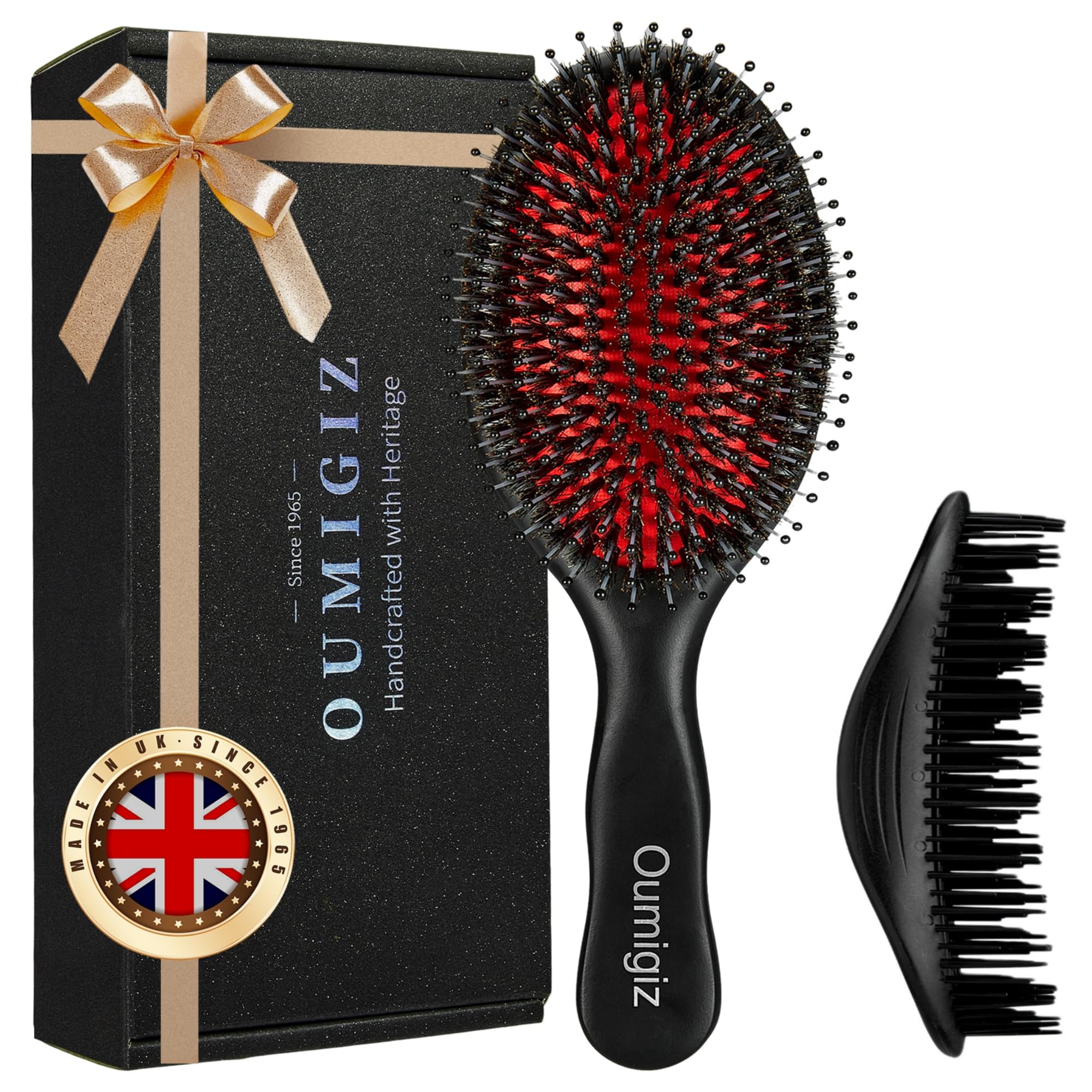 OUMIGIZ Boar Bristle Hair Brush – Handmade Beech Wood Detangling Set