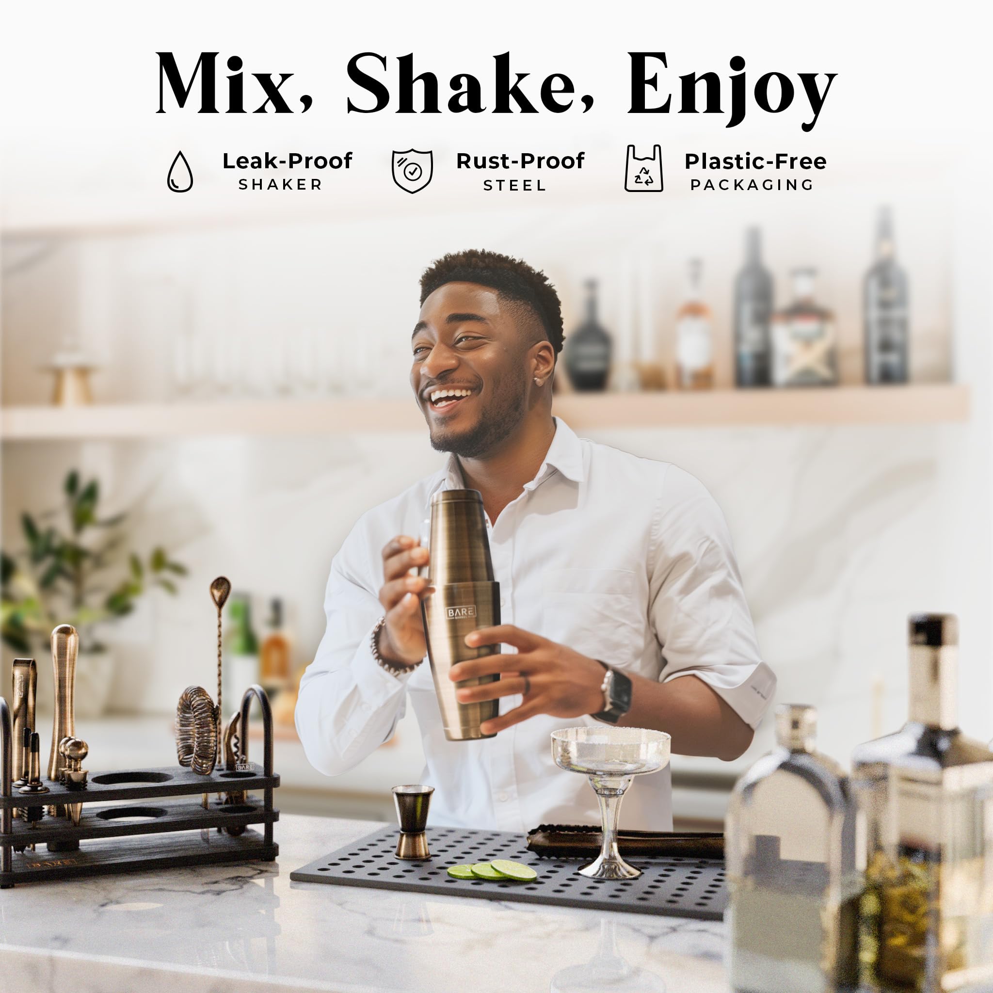 Bare Barrel 14-Piece Cocktail Making Kit with Bamboo Stand & Recipes